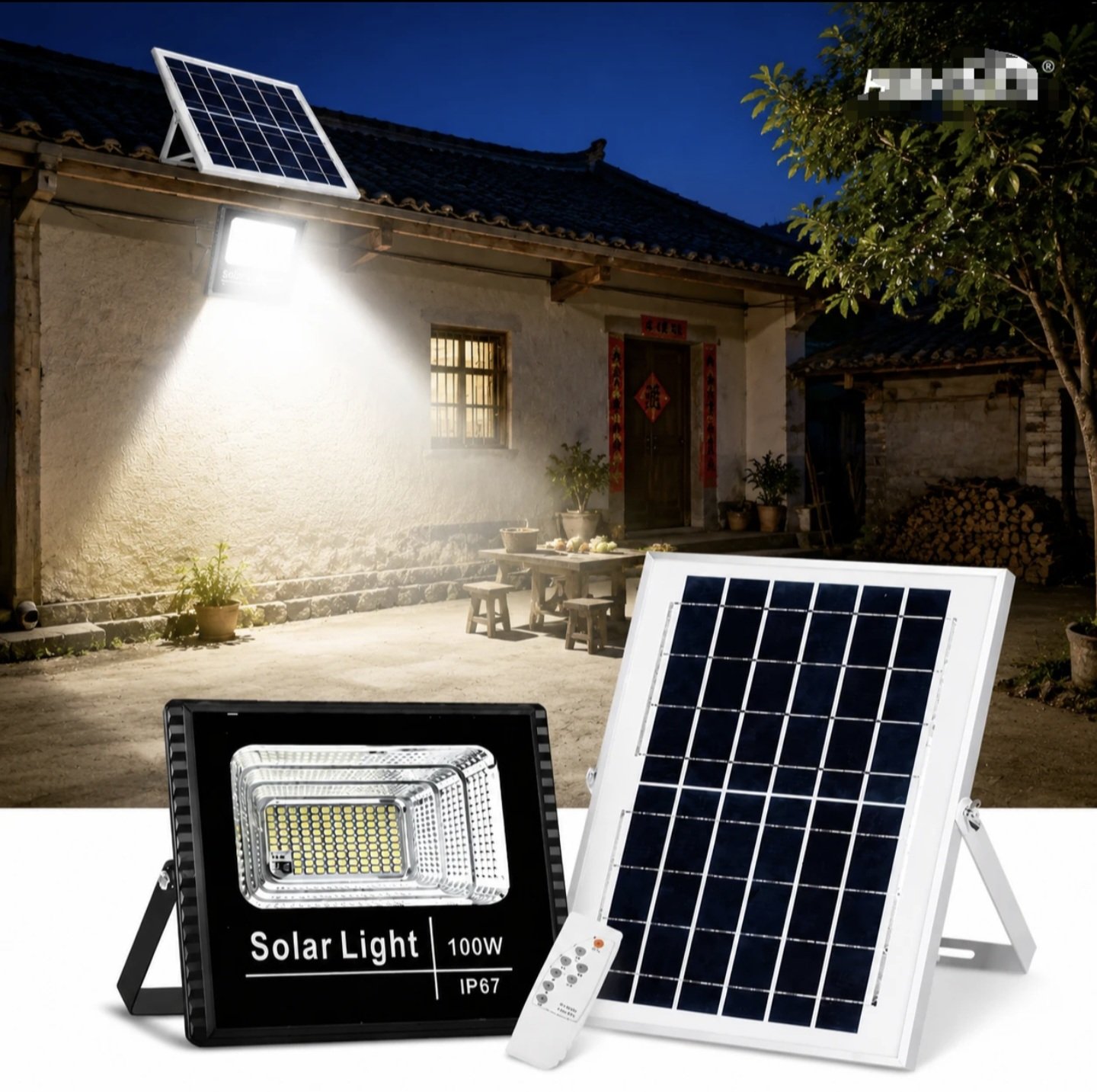 Ηλιακός Προβολέας LED 100W με Πάνελ και Τηλεχειριστήριο Jortan 100W πακέτο 3 τεμάχια - Image 5