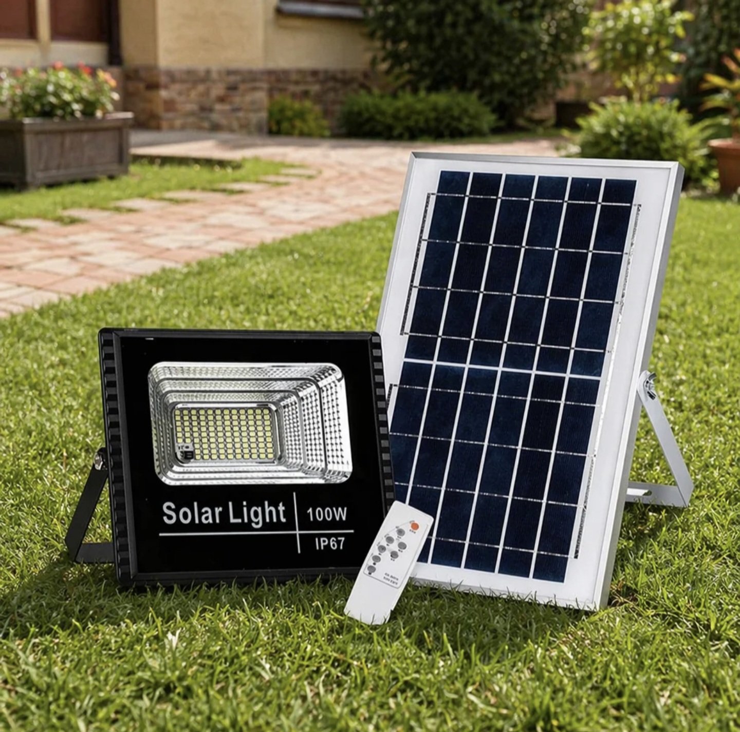 Ηλιακός Προβολέας LED 100W με Πάνελ και Τηλεχειριστήριο Jortan 100W πακέτο 3 τεμάχια - Image 3