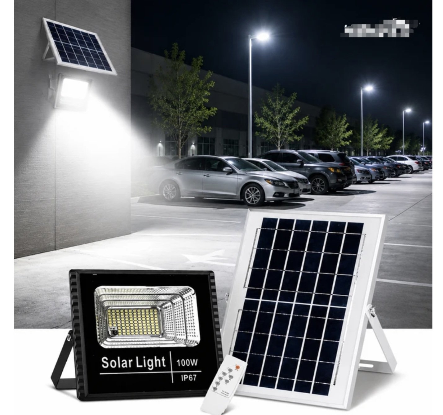 Ηλιακός Προβολέας LED 100W με Πάνελ και Τηλεχειριστήριο Jortan 100W πακέτο 3 τεμάχια - Image 2